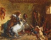 Eugene Delacroix Arab Horses Fighting in a Stable oil painting